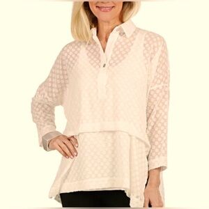 WYNNE LAYERS size M peach 3/4 sleeve popover tunic, light weight, relaxed fit